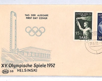 SAAR *Helsinki Olympics* FDC 1952 First Day Cover {samwells-covers}YQ308 - Image 1 of 4
