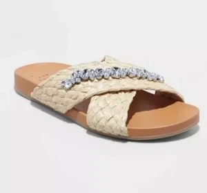 A New Day Women's Phylis Raffia Slide Sandals Almond Size 8 - Picture 1 of 5