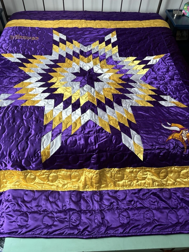 Linda colcha estrela Minnesota Vikings feita à mão tamanho King - Imagem 1 de 3