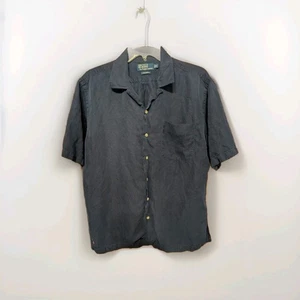 VTG Polo Ralph Lauren Men’s Dark Blue Caldwell Silk Linen Camp Shirt Sz M Pony - Picture 1 of 16
