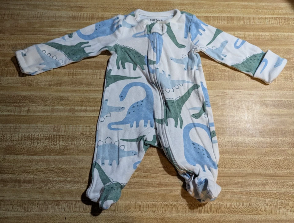 Carter's Baby Boy Size Newborn 100 Percent Cotton White Dinosaurs Mitted Pajamas - Image 1 of 1