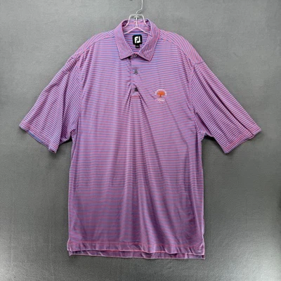 Camisa Polo FootJoy Para Hombres XL Alta Azul Rosa Rayas The Ocean Course Logo Kiawah Foto 1 de 4