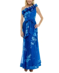 Taylor Women's Ruffled One-Shoulder Organza Gown - Sapphire/Blue - 6 DAMAGED - Picture 1 of 6