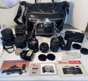 Vintage ASAHI Pentax ME 3 extra lens ,accessories and Bag WORKS (READ) - Picture 1 of 7