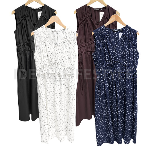 OFF WHITE Abito UNIQLO cotone raccolto nero vino bianco sporco navy scollo a V donna 479866 nuovo con etichette