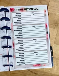 Verschreibungspflichtige Medikamente Rx Log Armaturenbrett Einsatz zur Verwendung mit MINI Happy Planner - Bild 1 von 3