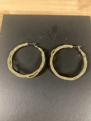 Vintage Unique Yellow Gold twisted Hoop Earrings Women’s Fashion Jewelry - Image 1 of 4