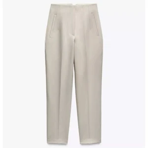 Zara high waisted trouser Cream Tapered leg Womens XS NEW NWT Dress pant Neutral - Picture 1 of 15