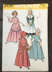 Simplicity 9136 Vtg Girls Costume Puritan Centennial Pilgrim 18th Century Size 8 - Picture 1 of 4