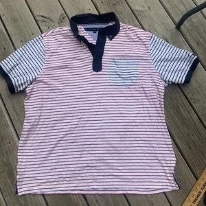 Tommy Hilfiger Polo Shirt Short Sleeve Men’s Size XLT Striped Blue White and Red - Picture 1 of 6