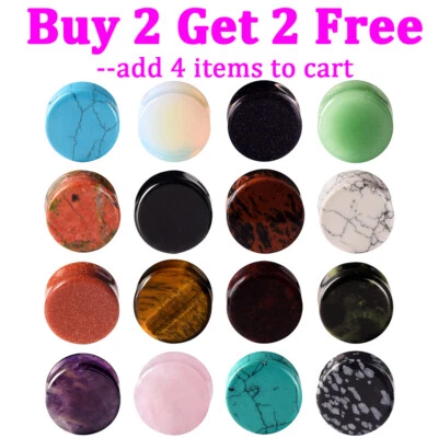 2pcs Organic Stone Ear Plugs Flesh Tunnels Double Flared Ear Gauge Body Piercing - Image 1 of 4