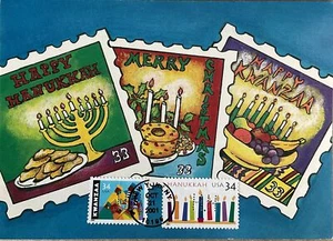 Tarjeta de felicitación de bendición mixta de Navidad Hideaki Nakano 3547 Hannukah Kwanzaa - Imagen 1 de 2
