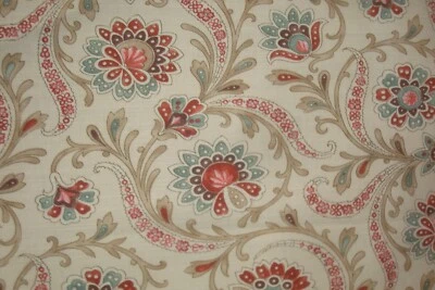 2.5 Yds Nina Campbell Fabric Baville Indian Floral Linen Red for Pillows 90" - Image 1 of 4