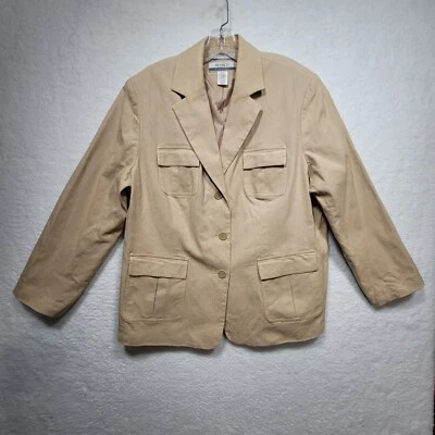 Nine & Co Women Beige Utility Blazer Jacket 18W 4 Front Pockets Cotton - Image 1 of 4
