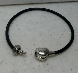 Black Plastic Bracelet Band with Sterling Silver Heart Charm  - Picture 1 of 7