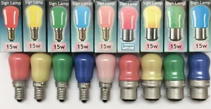 Crompton 15w Watt Coloured Pygmy Light Bulbs E14 B22 Red Yellow Green Blue Pink - Picture 1 of 8