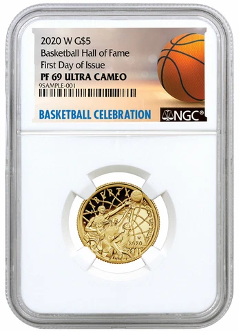 2020 W $5 Basketball Hall of Fame Gold Proof Coin NGC PF69 UC First Day of Issue Cover