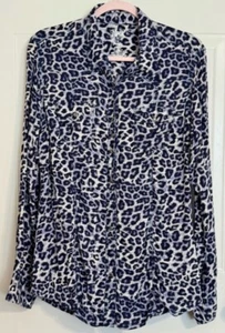 Rock 47 by Wrangler Blue Cheetah Print Rhinestone Snap Western Cut L - Picture 1 of 14