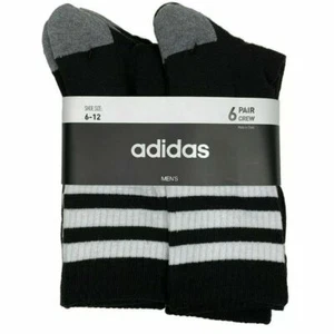 adidas Climalite Cushioned Crew Socks 6 Pair Pack Black Large Stripes Men's - Picture 1 of 2