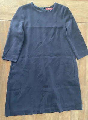 Max Mara Studio 海军蓝圆领及膝 Midi Shift 连衣裙女式大号 — 第 1/4 张图片