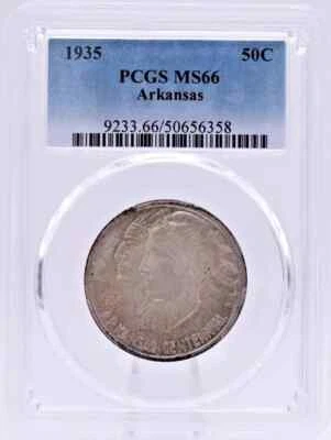 1935 Arkansas Centennial 50c Half Dollar Commemorative PCGS MS66 Toned - - Image 1 of 4