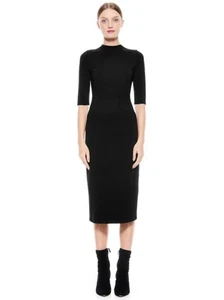 ALICE + OLIVIA DELORA BLACK STRETCH MIDI DRESS SIZE 12 NWOT - Picture 1 of 7