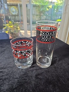 Ocean Glass Tumbler Family Game Night Checkers Lowball Tic-Tac-Toe Highball Bar - Picture 1 of 7