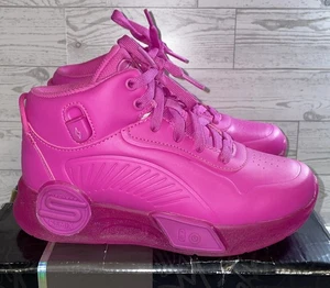 Skechers Remix Neon Pink High Top Light Up Sneakers Girls Size 4 Charging Cord - Picture 1 of 11