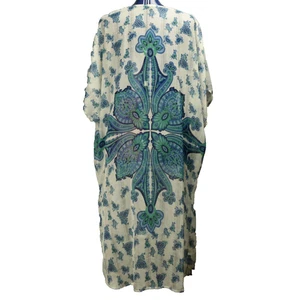 Rue 21 Paisley Chiffon Open Front Short Sleeve Kimono Swim Cover Blue White M - Picture 1 of 17