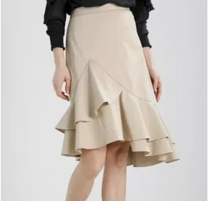 Banana Republic khaki Midirock asymmetrisch Rüschen Baumwolle 0 petite hellbraun braun Vintage - Bild 1 von 8