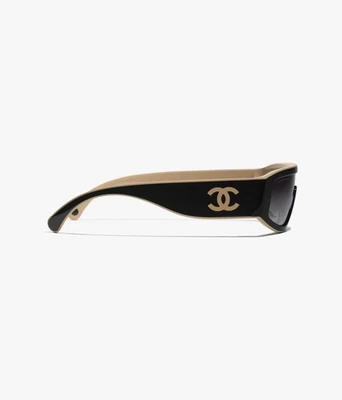 Gafas de sol Chanel negras envolventes escudo pasarela logotipo CC auténticas CH6057 Foto 1 de 4