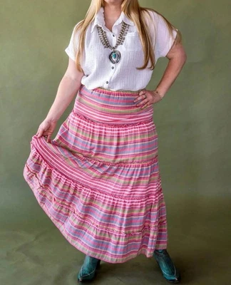 Tasha Polizzi Pamela pink tiered ruffle maxi cotton skirt sz XL NWT $176 Casual - Image 1 of 4