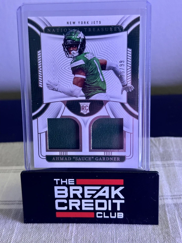 2022 National Treasures AHMAD "SAUCE" GARDNER Rookie RC Dual Patch /99 NY JETS - Image 1 of 3