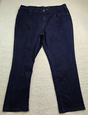 Susan Graver Jeans Denim 22W Dark Blue Wash Straight Leg Elastic Waist High - Image 1 of 4