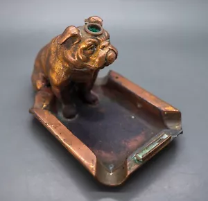 Ronson Bronze Copper Bulldog #6795 Striker Lighter Ash Tray Missing Striker Wan - Picture 1 of 15