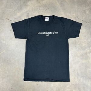 Vintage Atheist Shirt Mens Small Christianity is Not A Crime YET Black T