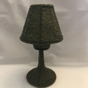 Decorative  Metal and Beads Candle Holder 8” Tall Dark Green, Lamp shape - Picture 1 of 7