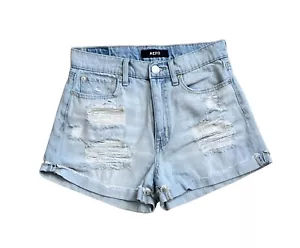 AEROPOSTALE Aero Womens Size 2 Ripped Cuffed Hi Rise Mom Denim Blue Jean Shorts - Picture 1 of 8