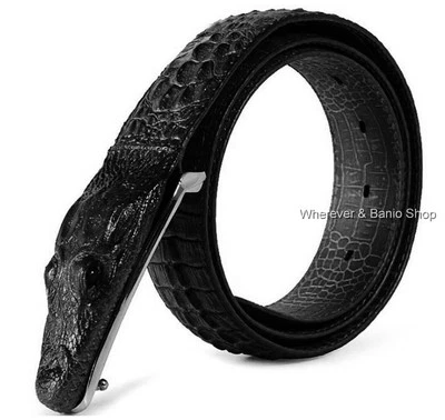 Men Alligator Design Crocodile-Embossed Leather Belts Genuine Cow Leather Belt 9 - Image 1 of 4