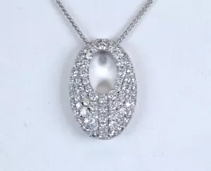 $6900 Hearts On Fire 18K White Gold Pave Diamond Pendant Silk Chain 20" Necklace - Picture 1 of 8