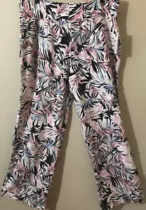Land' n Sea Womens Wide-Leg Linen Blend Washable Tropical Leaf Pants Sz L NWT - Picture 1 of 6