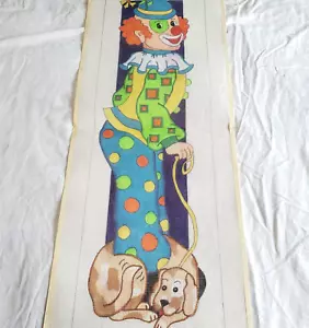 Large Handpainted Needlepoint Canvas Happy Clown & Puppy Dog 12 Point 10¾" x 36" - Picture 1 of 10