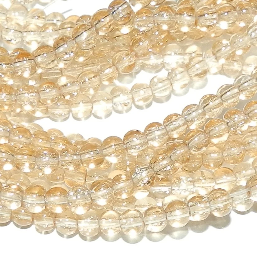G3372 Golden Champagne Yellow 4mm Crackle Glass Round Bead 32"  - Image 1 of 1