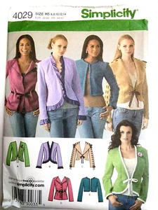 Jacket Wrap Tie Cropped 6 8 10 12 14 Simplicity 4029 Sewing Pattern Denim Fleece - Picture 1 of 8