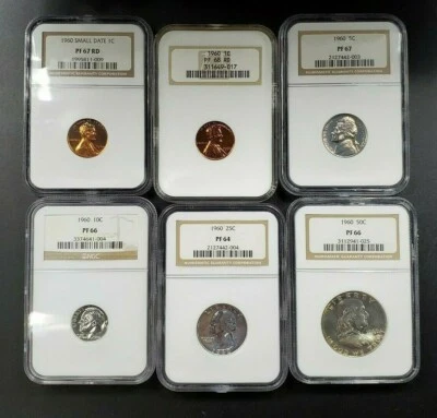 1960 P Complete 6 Coin Proof Set NGC Graded Brown Label PF 66 68 64 67 1 Fat Cas - Image 1 of 4