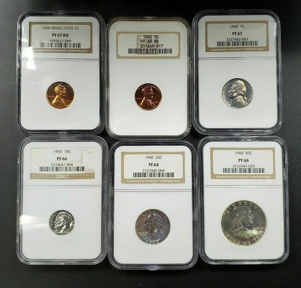 1960 P Complete 6 Coin Proof Set NGC Graded Brown Label PF 66 68 64 67 1 Fat Cas - Image 1 of 4