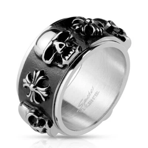 BAGUE HOMME ACIER INOX MASSIF TOURNANTE TETE DE MORT BIKER CROIX CELTIQUE 12322 - Imagen 1 de 1