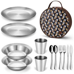 Odoland Camping Messware Kit Stainless Steel Camping dinnerware Camping Cooki... - Picture 1 of 8