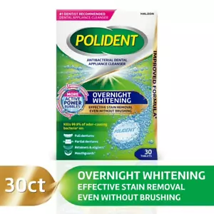 Polident Overnight Whitening Antibacterial Denture Cleanser Tablets, 30 Count - Picture 1 of 7