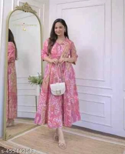 Women’s Pink Viscose Rayon Anarkali Kurta with Three-Quarter Sleeves - Picture 1 of 4